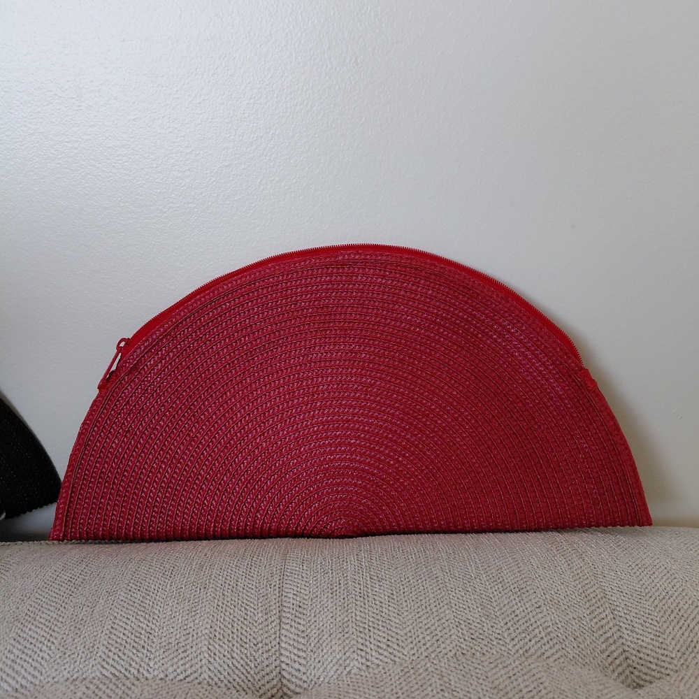 Handmade upcycled Strawberry Red Clutch with Leopard design